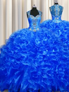 Zipper Up See Through Back Royal Blue Quinceanera Gowns Military Ball and Sweet 16 and Quinceanera and For with Beading 