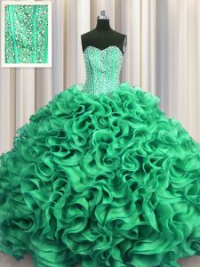 Visible Boning Ball Gowns Ball Gown Prom Dress Turquoise Sweetheart Organza Sleeveless Floor Length Lace Up