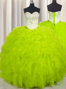Best Floor Length Yellow Green Sweet 16 Dresses Tulle Sleeveless Beading and Ruffles