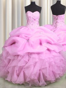 Pick Ups Visible Boning Ball Gowns Sweet 16 Quinceanera Dress Lilac Sweetheart Organza Sleeveless Floor Length Lace Up