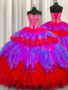 Traditional Bling-bling Visible Boning Multi-color Tulle Lace Up Sweetheart Sleeveless Floor Length Quinceanera Dresses 