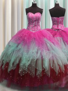 Discount Visible Boning Sleeveless Beading and Ruffles and Sequins Lace Up Sweet 16 Dresses
