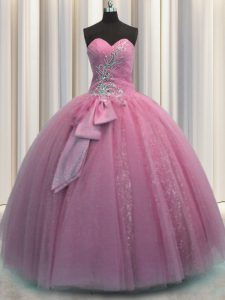 Sleeveless Beading and Sequins and Bowknot Lace Up Ball Gown Prom Dress