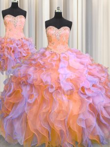 Adorable Three Piece Sweetheart Sleeveless Lace Up Vestidos de Quinceanera Multi-color Organza