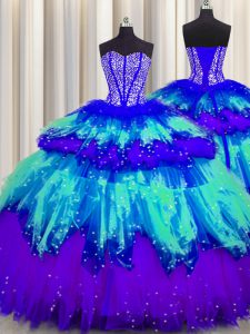 Bling-bling Visible Boning Multi-color Sweetheart Lace Up Beading and Ruffles and Ruffled Layers and Sequins Sweet 16 Dr