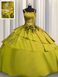 Olive Green Lace Up Ball Gown Prom Dress Beading and Embroidery Sleeveless Floor Length