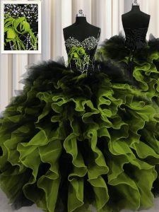 Organza and Tulle Sweetheart Sleeveless Lace Up Beading and Ruffles Sweet 16 Dress in Multi-color