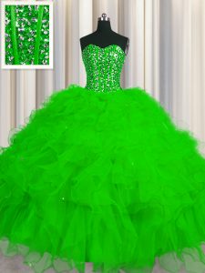 Eye-catching Visible Boning Sleeveless Beading and Ruffles and Sequins Lace Up Ball Gown Prom Dress