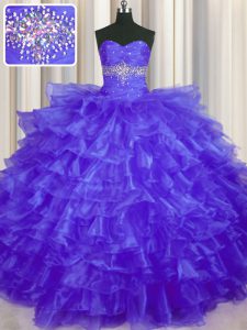 Sophisticated Ruffled Layers Ball Gowns 15 Quinceanera Dress Purple Sweetheart Organza Sleeveless Floor Length Lace Up