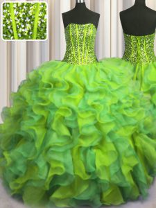 Visible Boning Beaded Bodice Multi-color Quinceanera Gown Military Ball and Sweet 16 and Quinceanera and For with Beadin