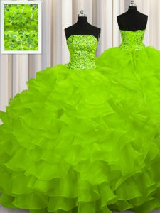Eye-catching Sleeveless Sweep Train Lace Up Beading and Ruffles Sweet 16 Quinceanera Dress