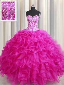 Flare Visible Boning Bling-bling Sleeveless Lace Up Floor Length Beading and Ruffles Quinceanera Dress