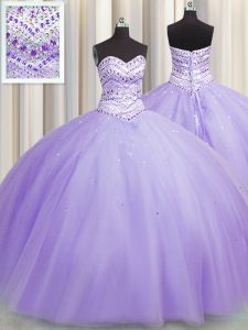 Bling-bling Puffy Skirt Floor Length Ball Gowns Sleeveless Lavender Quinceanera Dress Lace Up