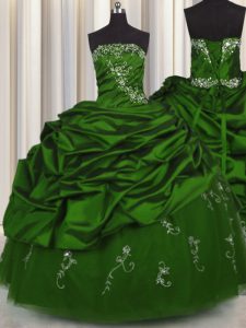 Embroidery Green Lace Up Vestidos de Quinceanera Beading and Appliques and Pick Ups Sleeveless Floor Length