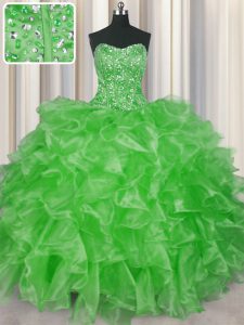 Simple Visible Boning Beading and Ruffles Vestidos de Quinceanera Lace Up Sleeveless Floor Length