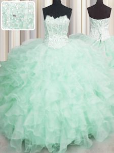 Scalloped Visible Boning Sleeveless Lace Up Floor Length Beading and Ruffles 15th Birthday Dress