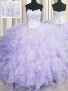 Scalloped Sleeveless Lace Up Floor Length Beading and Ruffles Sweet 16 Quinceanera Dress