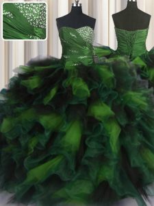 Multi-color Quinceanera Dress Military Ball and Sweet 16 and Quinceanera and For with Beading and Ruffles Sweetheart Sle