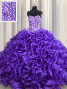Visible Boning Floor Length Lace Up Vestidos de Quinceanera Purple for Military Ball and Sweet 16 and Quinceanera with B