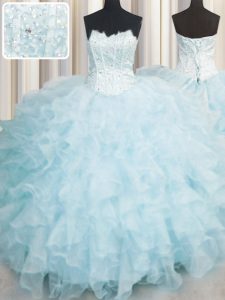 Scalloped Sleeveless Lace Up Quinceanera Gown Baby Blue Organza