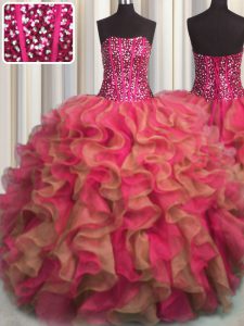 High Class Visible Boning Beaded Bodice Floor Length Ball Gowns Sleeveless Multi-color Quinceanera Gown Lace Up