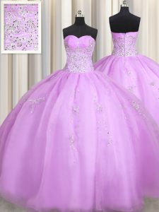 Fitting Floor Length Zipper Vestidos de Quinceanera Lilac for Military Ball and Sweet 16 and Quinceanera with Beading an