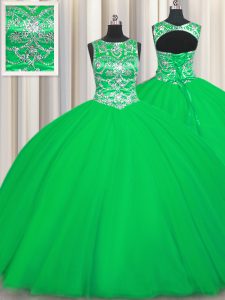 Beautiful Green Scoop Lace Up Beading Vestidos de Quinceanera Sleeveless