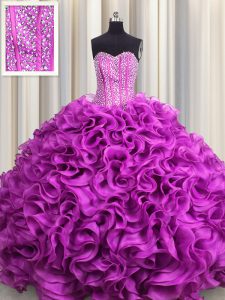 Artistic Visible Boning Floor Length Ball Gowns Sleeveless Fuchsia Quince Ball Gowns Lace Up