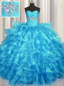Most Popular Ruffled Layers Floor Length Baby Blue Sweet 16 Dress Sweetheart Sleeveless Lace Up