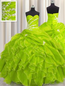 New Style Sweetheart Sleeveless Organza 15th Birthday Dress Beading and Appliques and Ruffles Lace Up