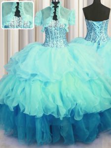 Visible Boning Bling-bling Multi-color Sweetheart Neckline Beading and Ruffled Layers Ball Gown Prom Dress Sleeveless La