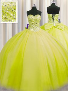 Really Puffy Tulle Sleeveless Floor Length Sweet 16 Quinceanera Dress and Beading