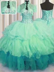 Visible Boning Bling-bling Multi-color Ball Gowns Sweetheart Sleeveless Organza Floor Length Lace Up Beading and Ruffled