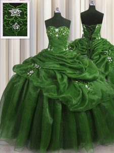 Superior Green Sweetheart Lace Up Beading and Appliques and Pick Ups Sweet 16 Dress Sleeveless