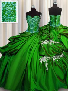 On Sale Beading and Appliques Sweet 16 Dress Green Lace Up Sleeveless Floor Length