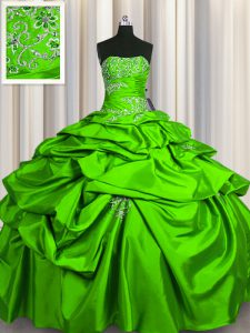 Exquisite Floor Length Quinceanera Dress Taffeta Sleeveless Beading and Pick Ups