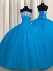 Really Puffy Sleeveless Beading and Sequins Lace Up 15 Quinceanera Dress