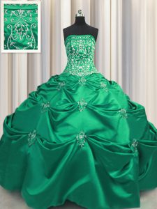 Dynamic Floor Length Turquoise 15th Birthday Dress Taffeta Sleeveless Beading and Appliques and Embroidery