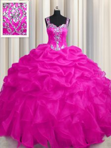 Hot Selling See Through Zipper Up Organza Straps Sleeveless Zipper Appliques and Ruffles and Ruffled Layers Quinceanera 
