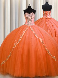 Orange 15 Quinceanera Dress Sweetheart Sleeveless Brush Train Lace Up