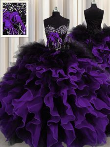 Elegant Sweetheart Sleeveless Lace Up Vestidos de Quinceanera Black And Purple Organza and Tulle