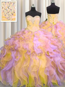 New Arrival Sleeveless Lace Up Floor Length Beading and Appliques and Ruffles Sweet 16 Quinceanera Dress