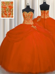 On Sale Floor Length Ball Gowns Sleeveless Orange Red Quince Ball Gowns Lace Up