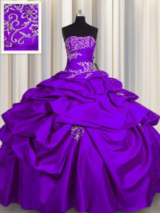 Graceful Sleeveless Appliques and Pick Ups Lace Up Ball Gown Prom Dress