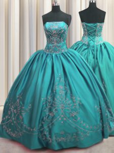 New Style Teal Lace Up Quinceanera Gown Beading and Embroidery Sleeveless Floor Length