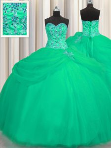 Big Puffy Turquoise Sweetheart Lace Up Beading Quinceanera Gown Sleeveless