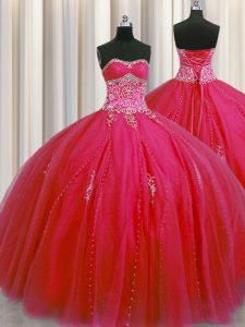 Chic Big Puffy Tulle Sleeveless Floor Length Sweet 16 Dresses and Beading and Appliques