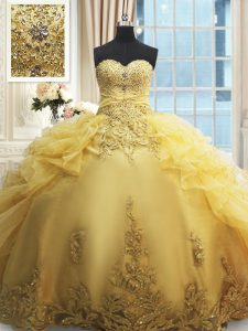 Sophisticated Sweetheart Sleeveless Organza Sweet 16 Quinceanera Dress Beading and Appliques and Ruffles Lace Up