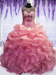 Fantastic Scoop Baby Pink Lace Up Quinceanera Dresses Beading and Pick Ups Sleeveless Floor Length
