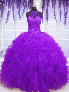 Chic Sleeveless Beading and Ruffles Lace Up Vestidos de Quinceanera